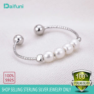 Daifuni S925 Silver Rotate Freely Pearl Rings Women Anxiety Fidget U Sh