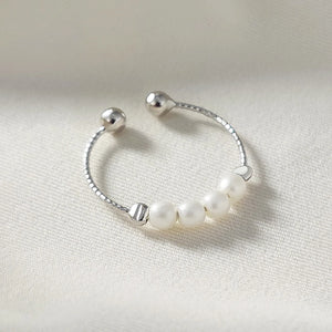 Daifuni S925 Silver Rotate Freely Pearl Rings Women Anxiety Fidget U Sh