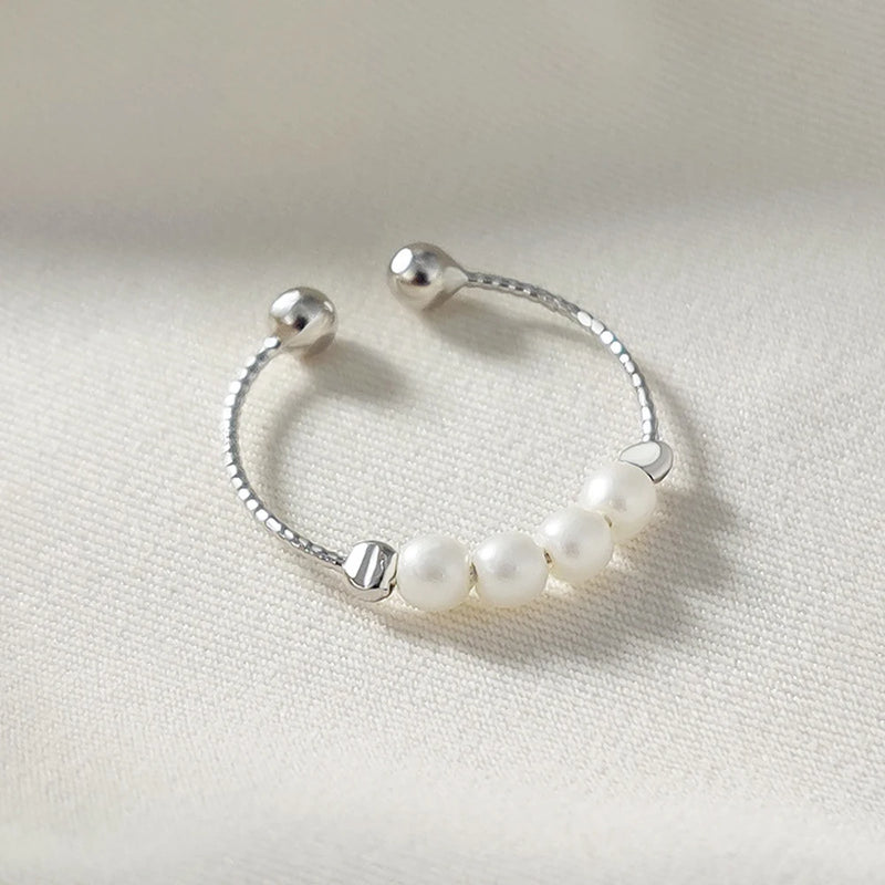 Daifuni S925 Silver Rotate Freely Pearl Rings Women Anxiety Fidget U Sh