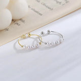 Daifuni S925 Silver Rotate Freely Pearl Rings Women Anxiety Fidget U Sh