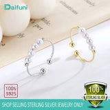 S925 Silver U-Shape Pearl Spiral Rings for Women