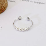 S925 Silver U-Shape Pearl Spiral Rings for Women