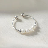S925 Silver U-Shape Pearl Spiral Rings for Women