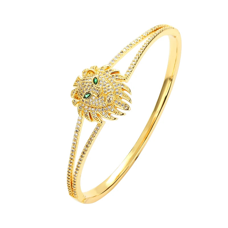 Daihe 18K Plated Lion Bracelet Women Adjustable 5A Cubic Zircon Copper Bangles