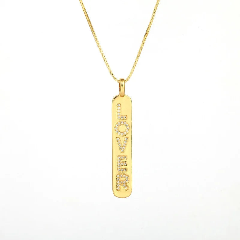 Love Pendant Necklace Women Lucky Zircon Copper Necklace