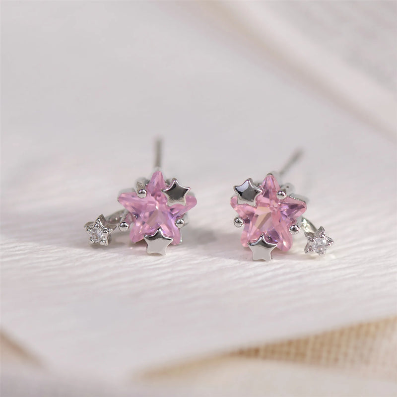 Small Delicate Butterfly Girl Starry Sky Series Pink Star Zircon Nail Jewelry
