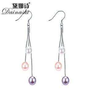 925 Silver Water Drop Earring Multicolor Freshwater Pearl Women Jewelry