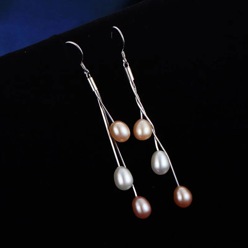 925 Silver Water Drop Earring Multicolor Freshwater Pearl Women Jewelry