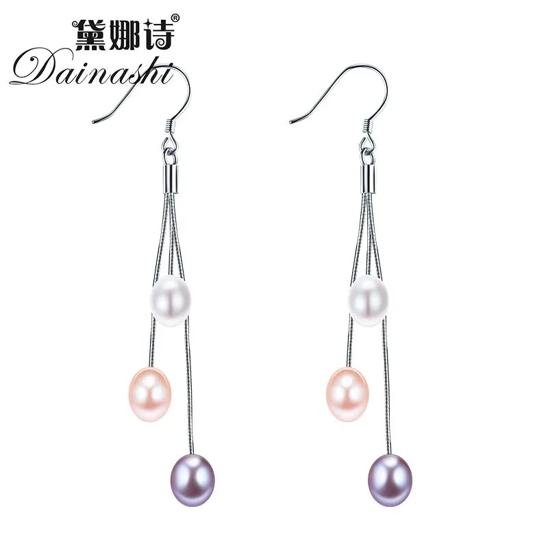 925 Silver Water Drop Earring Multicolor Freshwater Pearl Women Jewelry