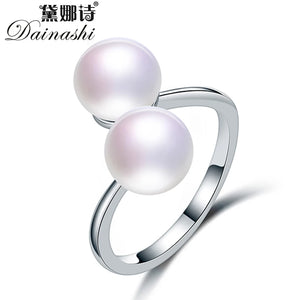 Freshwater Pearl Ring 925 Sterling Silver Open Adjustable Ring for Women
