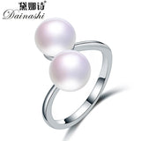 Freshwater Pearl Ring 925 Sterling Silver Open Adjustable Ring for Women