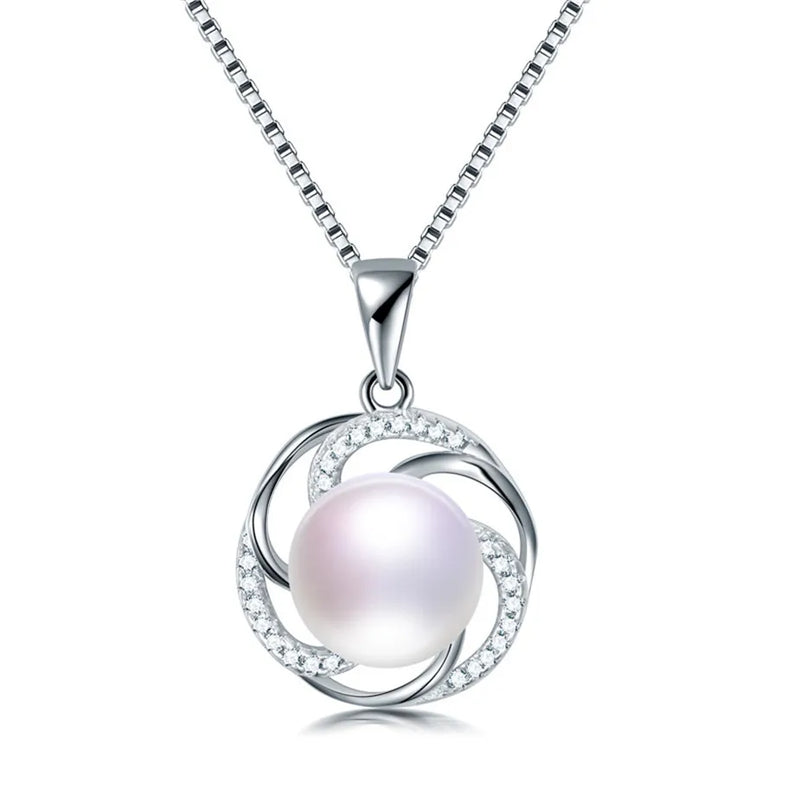 Freshwater Pearl Charm Necklace 925 Silver Zircon Pendant