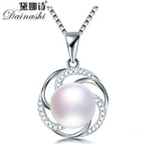 Freshwater Pearl Charm Necklace 925 Silver Zircon Pendant