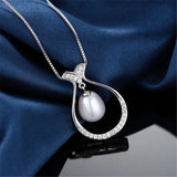 Freshwater Oval Pearl Necklace 925 Sterling Silver Zircon Pendant Necklace