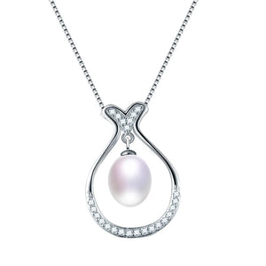 Freshwater Oval Pearl Necklace 925 Sterling Silver Zircon Pendant Necklace