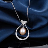 Freshwater Oval Pearl Necklace 925 Sterling Silver Zircon Pendant Necklace