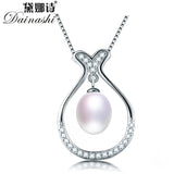 Freshwater Oval Pearl Necklace 925 Sterling Silver Zircon Pendant Necklace
