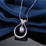Freshwater Oval Pearl Necklace 925 Sterling Silver Zircon Pendant Necklace