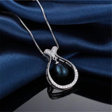 Freshwater Oval Pearl Necklace 925 Sterling Silver Zircon Pendant Necklace