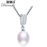 Freshwater Oval Pearl Necklace 925 Silver Zircon Pendant