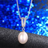 Freshwater Oval Pearl Necklace 925 Silver Zircon Pendant
