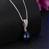 Freshwater Oval Pearl Necklace 925 Silver Zircon Pendant