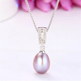 Freshwater Oval Pearl Necklace 925 Silver Zircon Pendant