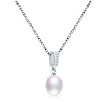 Freshwater Oval Pearl Necklace 925 Silver Zircon Pendant
