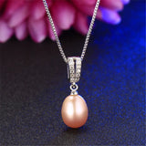 Freshwater Oval Pearl Necklace 925 Silver Zircon Pendant