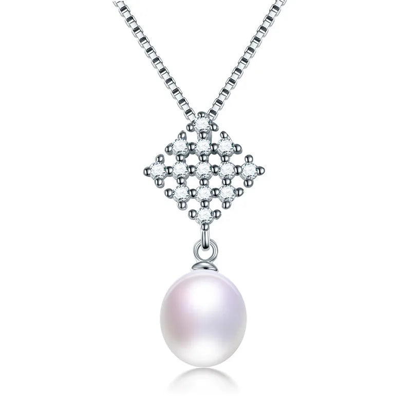 Freshwater Oval Pearl Necklace 925 Silver with Zircon Pendant