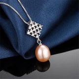Freshwater Oval Pearl Necklace 925 Silver with Zircon Pendant