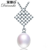 Freshwater Oval Pearl Necklace 925 Silver with Zircon Pendant