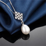 Freshwater Oval Pearl Necklace 925 Silver with Zircon Pendant