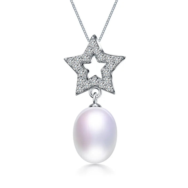 Natural Freshwater Oval Pearl Pendant Zircon Star Jewelry
