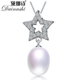 Natural Freshwater Oval Pearl Pendant Zircon Star Jewelry