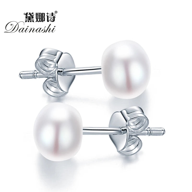 Natural Freshwater Pearl 925 Sterling Silver Stud Earrings for Women