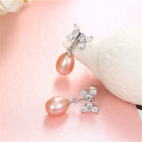 Freshwater Pearl Dangle Earrings 925 Silver Butterfly Zircon Drop Earrings
