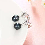 Freshwater Pearl Dangle Earrings 925 Silver Butterfly Zircon Drop Earrings