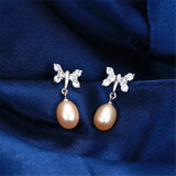 Freshwater Pearl Dangle Earrings 925 Silver Butterfly Zircon Drop Earrings