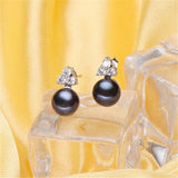 Natural Freshwater Pearl Earrings 925 Sterling Silver Zircon Women's Jewelry