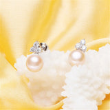 Natural Freshwater Pearl Earrings 925 Sterling Silver Zircon Women's Jewelry
