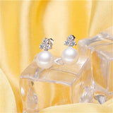 Natural Freshwater Pearl Earrings 925 Sterling Silver Zircon Women's Jewelry
