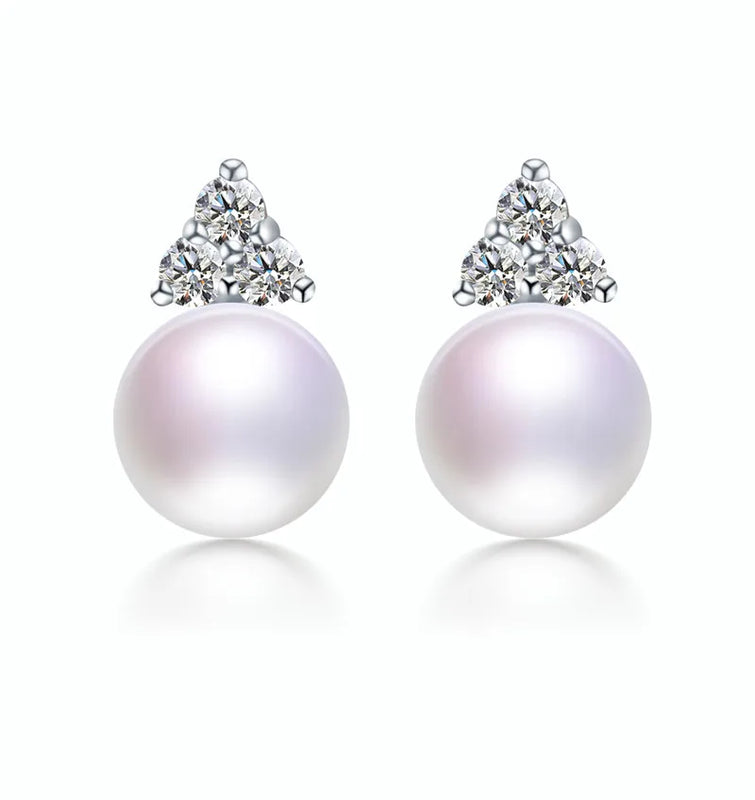 Natural Freshwater Pearl Earrings 925 Sterling Silver Zircon Women's Jewelry