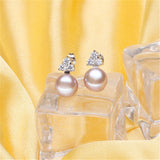 Natural Freshwater Pearl Earrings 925 Sterling Silver Zircon Women's Jewelry