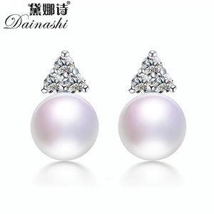 Natural Freshwater Pearl Earrings 925 Sterling Silver Zircon Women's Jewelry
