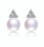 Natural Freshwater Pearl Earrings 925 Sterling Silver Zircon Women's Jewelry