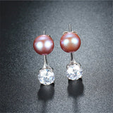 100% Natural Freshwater Pearl Earrings 925 Sterling Silver Zircon Stud Earrings