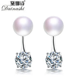 100% Natural Freshwater Pearl Earrings 925 Sterling Silver Zircon Stud Earrings