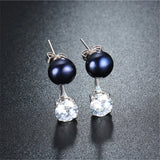 100% Natural Freshwater Pearl Earrings 925 Sterling Silver Zircon Stud Earrings
