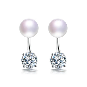 100% Natural Freshwater Pearl Earrings 925 Sterling Silver Zircon Stud Earrings